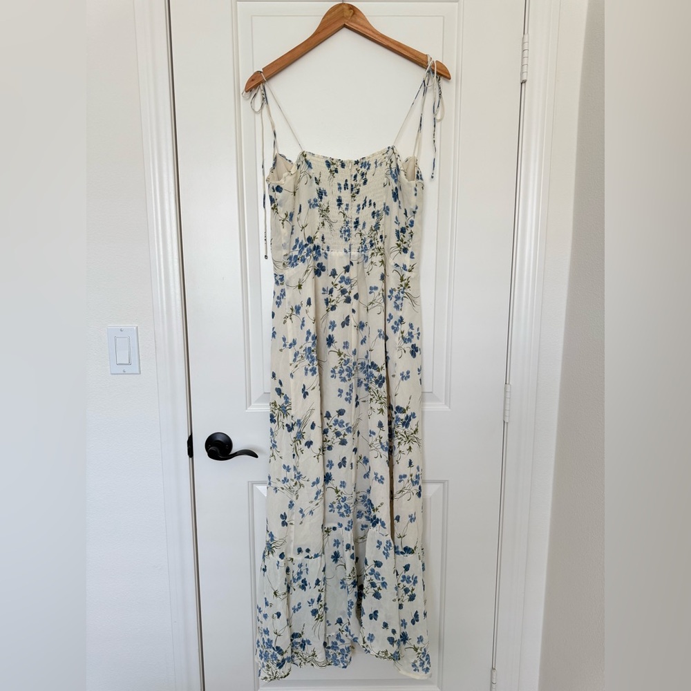 Reformation Enya Midi Dress Clarita Blue Floral Smocked Tie Strap Sweetheart 12 - Picture 7 of 12